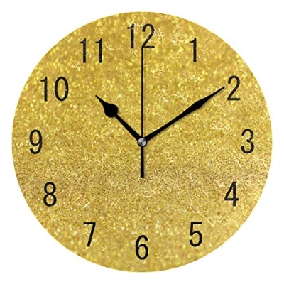 Image of Domoko Home Decor Gold Glitter Wall Round Acrylic Clock Non Ticking Silent Art Living Room Kitchen Bedroom