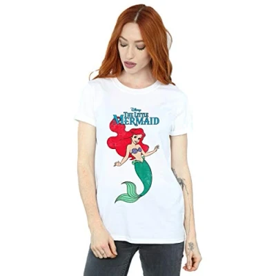 Image of Disney Women&#039;s The Little Mermaid Line Ariel Boyfriend Fit T Shirt White Large