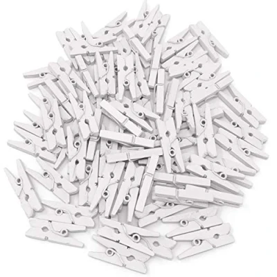 Image of 25mm Mini White Wooden Clothes Peg Craft For Vintage Wedding Party Decoration Scrapbook (100)