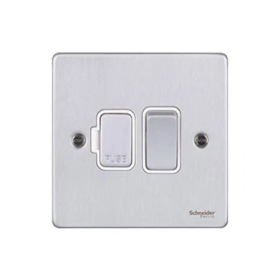 Image of Schneider Electric Ultimate Low Profile Switched Single Fused Connection Unit, 13A, GU5510WBC, Brushed Chrome with White Insert