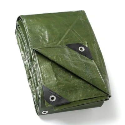 Image of GUARD SHIELD Tarpaulin with Eyelets, Waterproof Cover, 4 m x 6 m, Green, Multifunctional Polyester Tarpaulin, 120 g/m² Fabric Protective