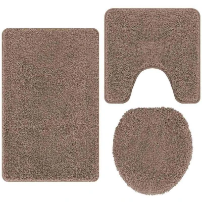 Image of vidaXL 3 Piece Bath Mat Set Brown Polypropylen Non Slip