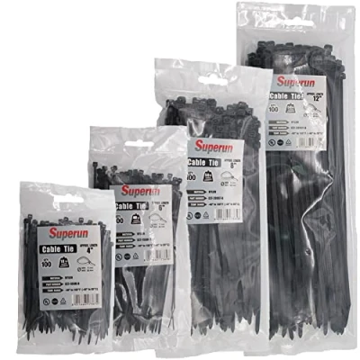 Image of Superun 400 Packs Black Zip Ties Assorted Sizes 4+6+8+12 Inch Wire Ties, Heavy Duty Cable Set Zipties Variety Pack