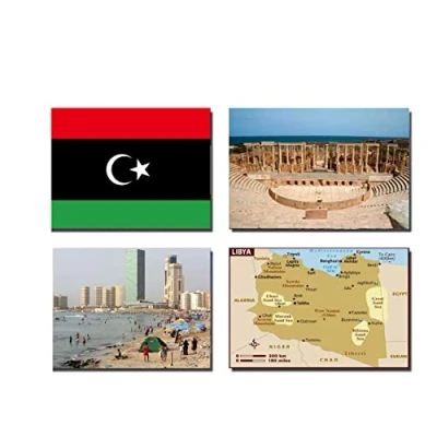 Image of SET OF 4 LIBYA FRIDGE MAGNETS FLAG MAP ATTRACTIONS