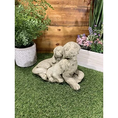 Image of STONE GARDEN LABRADOR DOG FAMILY STATUE ORNAMENT