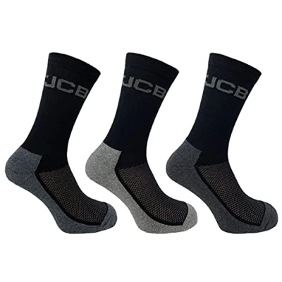 Image of JCB Men&#039;s Cotton Rich Apparel Socks 3 Pairs UK Size 6 11 Everyday Work Socks, Boot (Black/Grey)