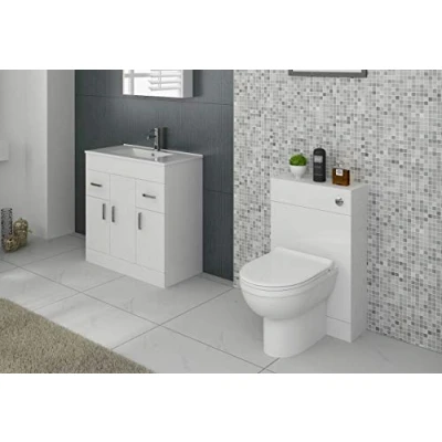 Image of VeeBath Sphinx 1400 Combination Vanity Unit Furniture Set, Wash Basin Bathroom Sink, WC, BTW Toilet Pan, Soft Close Seat with Concealed Cistern Gloss White(Flat Pack)