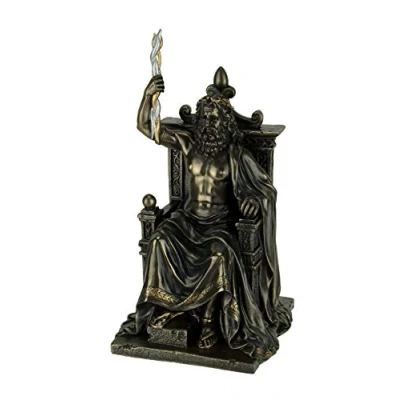 Image of Veronese Design 8.1 Inch Zeus Holding Thunderbolt On Throne Greek Roman God Antique Bronze Finish Olympia Statue