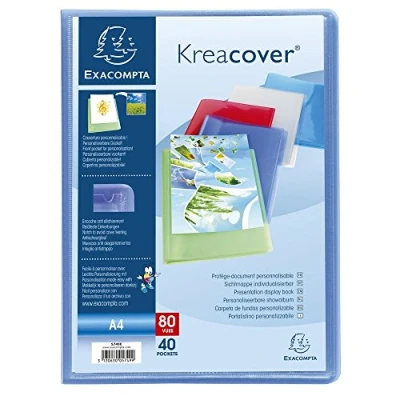 Image of Exacompta Ref. 5749E 1 Kreacover Chromaline document cover 40 smooth crystal pockets 80 views for A4 size 24 x 32 cm semi rigid polypro 5 random colors