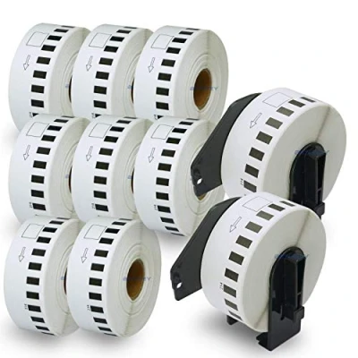 Image of BETCKEY 10 Rolls DK 22214 Labels with ONLY 2 Reusable Label Holders, 12mm x 30.48m, Continuous Length Paper Using for Ql Printers