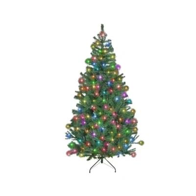 Image of SHATCHI 4Ft 12Ft Pre Lit Artificial Christmas Tree Alaskan Pine Tips Xmas Home Decorations Metal Stand Warm White LEDs, Green W/Multicolour, 6Ft