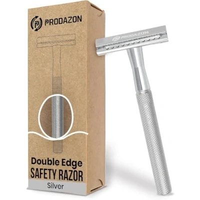Image of Prodazon Double Edge Safety Razor For Men and Women, Reusable Premium Stainless Steel Women &amp; Men, Zero Waste Shaving Razor, Metal Smooth Shave (Silver)