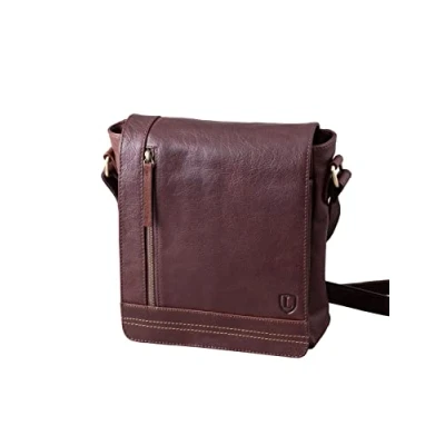 Image of Keswick Flap Over Real Leather Small Messenger Bag in Brown