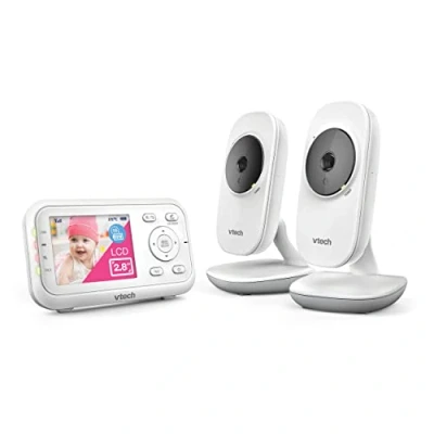 Image of VTech VM3250 2 Video Baby Monitor with Cameras 300m Long Range 2.8&quot;LCD, Up to 19 hr Streaming, Night Vision, Secured Transmission Temperature Sensor Soothing Sounds 2X Zoom White