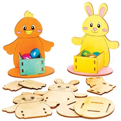 Image of Baker Ross Bunny &amp; Chick Wooden Egg Cups Pack of 4, Easter Decorations (AT506)