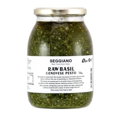 Image of Seggiano Raw Basil Pesto 1KG Vegan, GMO Free, Gluten Wheat Raw, Vegetarian, and Suitable for Coeliacs Product of Sicily &amp; Great with Pasta