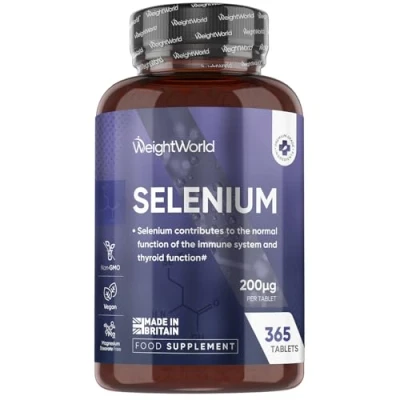 Image of Selenium 200mcg 365 Tablets (1 Year Supply) Yeast Free Supplements L Selenomethionine Natural Immune System &amp; Thyroid Hair and Nail for Women Men