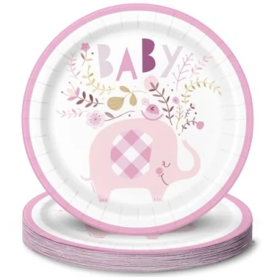 Image of Pink Floral Elephant Round Dinner Plates (22cm) Unique, Charming, &amp; Beautifully Crafted Tableware Perfect for Memorable Gatherings 8ct