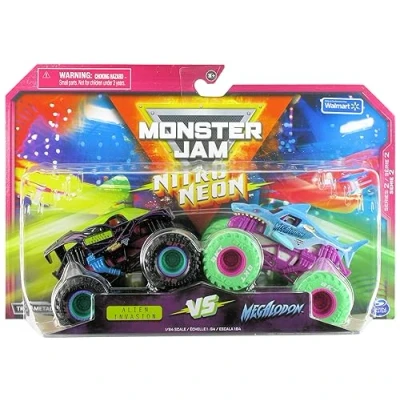 Image of Monster Jam 2023 Nitro Neon Series 2 Pack Alien Invasion vs Megalodon