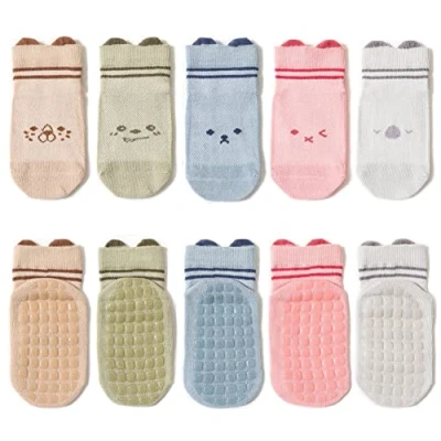 Image of FedMois 5 Pairs Baby Kids Anti slip Socks Cotton non skid Ankle Summer Socks, Animals, 0 1 Year