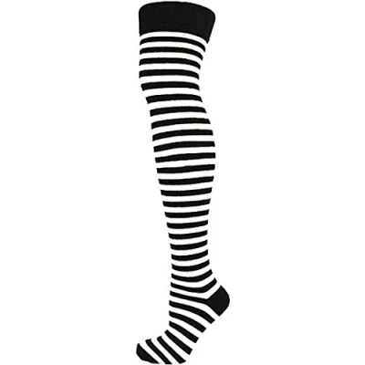 Image of Macahel Thin Striped Over the knee Socks (BLACK &amp; WHITE)