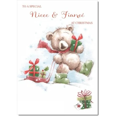 Image of doodlecards Niece and Fiance Christmas Card Cute Bear with Sled Medium Size for &amp; Plain Envelope