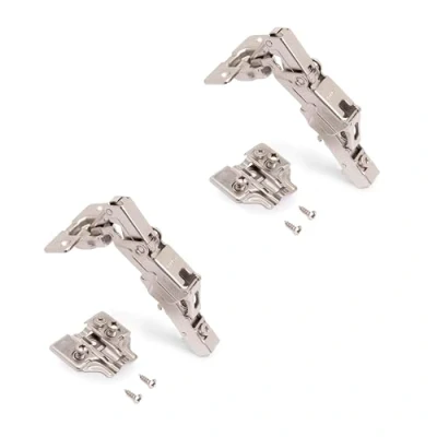 Image of Emuca Kit of 20 Full Overlay Hinges X92 Hinge with Soft Close, 105º Opening, Plates for screwing, Satin Finished Nickel, Steel
