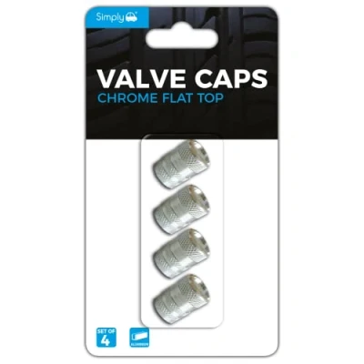 Image of Simply VAL04 Pack of 4 Chrome Plastic Flat Top Valve Caps Easy Installation