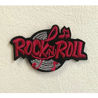 Image of Rock n Roll Music Art Badge Red Iron on Sew Embroidered Patch