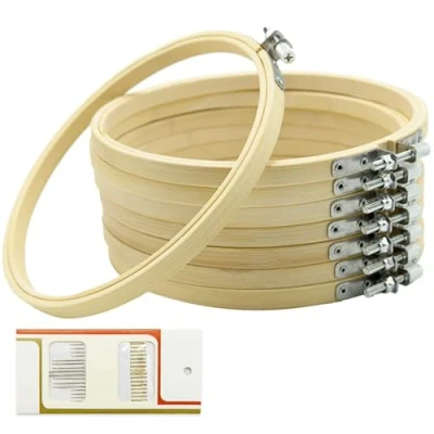 Image of REBECASKYENS 8PCS Embroidery Hoop Set Bulk Bamboo Round Cross Stitch Hoops Mini for DIY Art Crafts Convenient Sewing