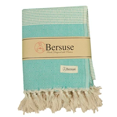 Image of Bersuse 100% Cotton Hierapolis XXL Throw Blanket Turkish Towel Mint Green XL