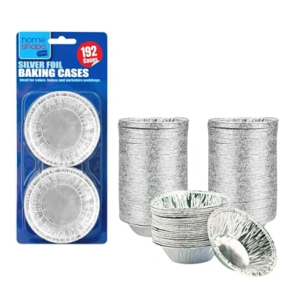 Image of HOMESHOPA Aluminium Foil Pie Trays Muffin Cases Cake Tins, 192Pk Small Silver Cupcake for Pudding Dishes, Basins Pancake Bun Cases, Baking Moi Moi, Muffin, Egg Tart