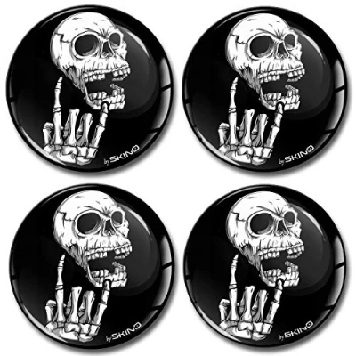 Image of Biomar Labs® 4 x 50mm 3D Domed Car Wheel Centre Rims Hub Skull Heavy Metal Stickers Decals For Caps Vehicle Auto Tuning Emblem A 2750