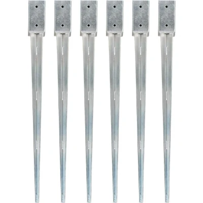Image of vidaXL Ground Spikes 6 pcs Silver 7x7x90 cm Galvanised Steel
