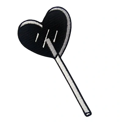 Image of Heart Lolli Embroidered Applique Iron On Sew Patch Black