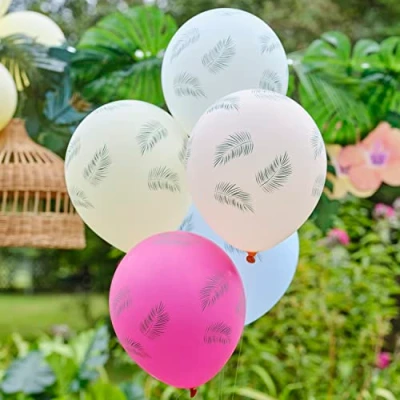 Image of Ginger Ray Hawaiian Tiki Palm Balloon Print Party Decorations 5 Pack