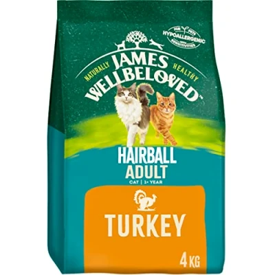 Image of James Wellbeloved Hairball Adult Turkey 4 kg Bag, Hypoallergenic Dry Cat Food