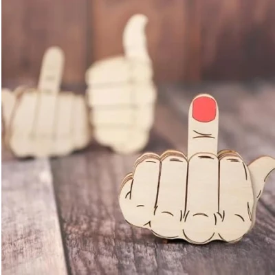 Image of Lonsy Automatic Middle Finger,Middle Finger Decoration,Flip Off or Thumbs Up Handmade Wooden Interactive Mood Expressing Toy Decoration,Desktop Ornament Gag Gift (2pcs)