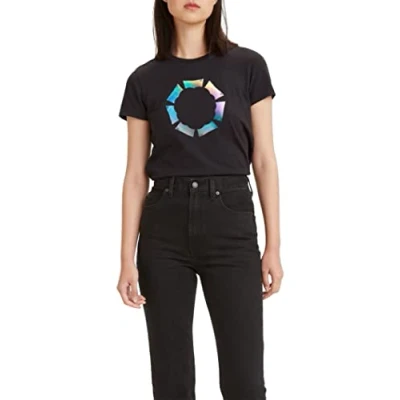 Image of Levi&#039;s Women&#039;s The Perfect Tee Graphic Batwing Logo T Shirt, Iridescent Caviar, S