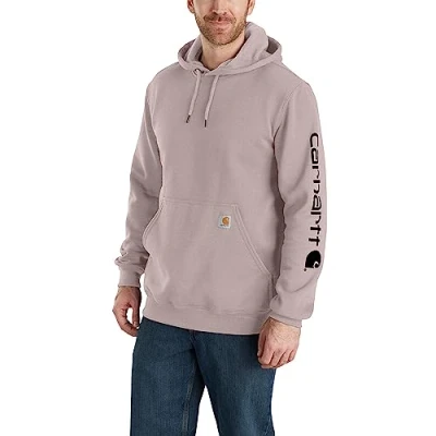 Image of Carhartt Men&#039;s Loose Fit Midweight Logo Sleeve Graphic Sweatshirt Hooded Sweatshirt, Asphalt Heather, M