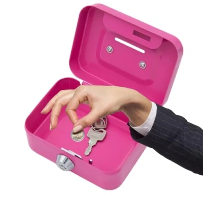Image of Small Lock Box Metal Cash with Key Lockable Storage Money Box, Safe Saving Coin Tin for Kids