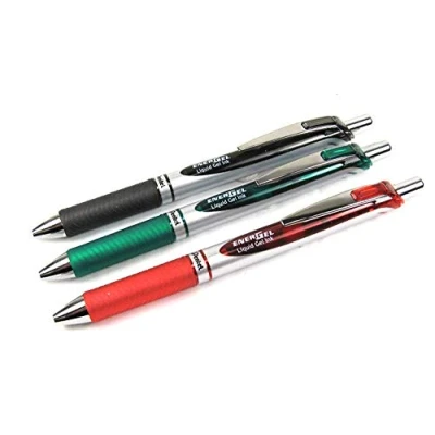 Image of Pentel 0.7mm Energel Xm Retractable Gel Roller Pens Assorted (Black, Green &amp; Red) pack of 3