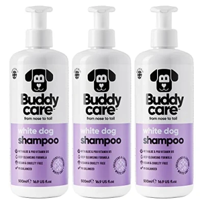 Image of White Dog Shampoo by Buddycare Brightening and Whitening for Dogs Deep Cleansing, Fresh Scented With Aloe Vera Pro Vitamin B5 (500ml x3)