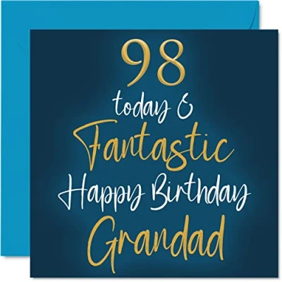 Image of Fantastic 98th Birthday Cards for Grandad 98 Today &amp; Happy Card from Grandson Granddaughter, Gifts, 145mm x Greeting