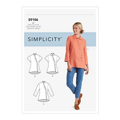 Image of SIMPLICITY Sewing Pattern S9106 Misses&#039; &amp; Women&#039;s Button Front Shirt, Various, BB (20W 22W 24W 26W 28W)