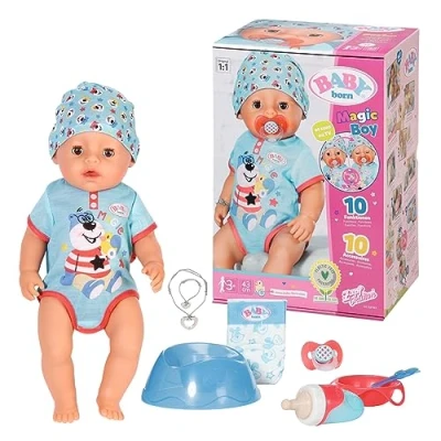 Image of BABY born Soft Touch Boy 43cm With Magic Dummy Realistic Doll Lifelike Functions to the Touch, Flexible Body Eats, Sleeps, Cries &amp; Uses Potty 11 Accessories Blue, 827963
