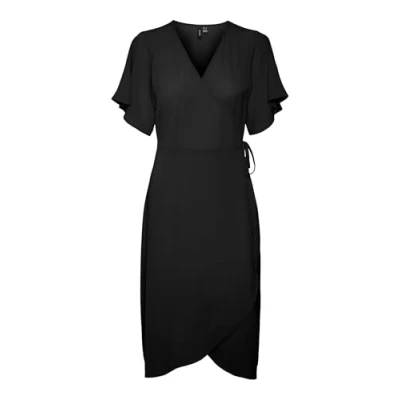 Image of Vero Moda Vmsaki SS CALF WRAP GA NOOS Day dress, Women&#039;s, Size: Large, Black