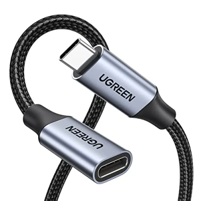 Image of UGREEN 100W USB C Extension Cable 10Gbps 4K 60Hz 3.2 Male to Female Fast Charge Lead Compatible with MacBook Pro M3, iPad 2021/Air 5, iPhone 16/15, Galaxy S24 Ultra Silver, 1M