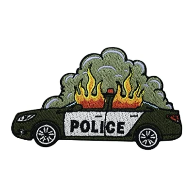 Image of Burning Police car Iron on Patch ACAB Patches, Biker Patch, Punk Rocker Embroidery Anarchy ironable Badges Finally Home
