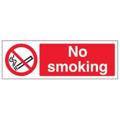 Image of V Safety 57001AX R No Smoking Prohibition Sign Landscape 300mm x 100mm 1mm Rigid Plastic, Black/Red